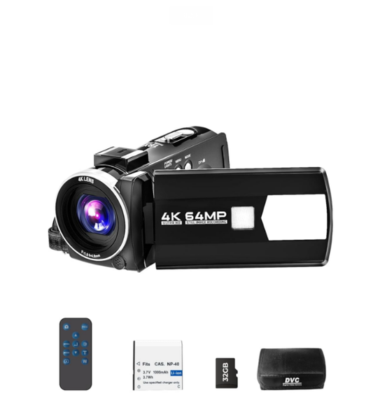 UK: AC22XAXXXX, FIREFOTO Camcorder Video Camera 4K, 64MP Vlogging Camera for Youtubers with 18X Digital Zoom, 3.0" 270° Rotating Screen Cam corder, Webcam, 32GB TF Card & 1 Battery, Remote Control