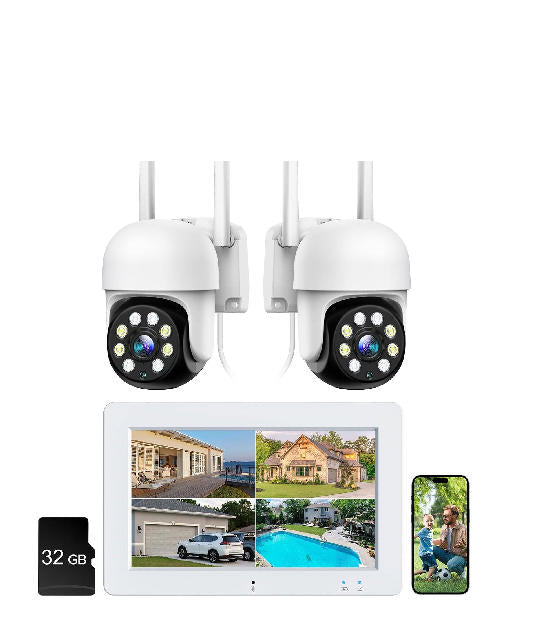 US: SC26/KQUS-2PCS/YH2,Wireless Security Camera System with Monitor, 3MP PTZ WiFi Cameras Outdoor, 4K NVR 7" Touchscreen 32GB, Plug-in-play, Smart Night Vision, 24/7 Recording, 2 Way Audio, Home CCTV Surveillance Kit