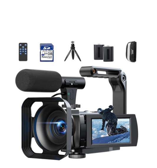 DE: AC12CXXXXX, Videokamera 5K Camcorder 56MP WiFi Vlogging Kamera für YouTube Digitalzoom 16X Touchscreen 3" IR Nachtsicht Video Camera mit 2 Batterien, 64GB Karte, Fernbedienung, Mikrofon