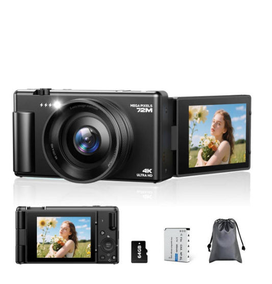 UK: AC18AAXXXX,  Digital Camera 4K, 72MP Autofocus Vlogging Camera for Youtube with 2.8" 270°Flip Screen, 4K Compact Digital Cameras With 64GB Card 18X Digital Zoom For Beginner, Teenagers