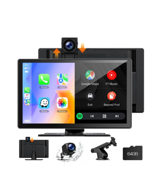 US: RC13AD, 9'' Wireless Carplay Screen Portable Car Stereo with 2.5K Dash Cam, 1080p Backup Camera, Car Radio Receivers with Apple Carplay Android Auto, Mirror Link, Loop Recording,GPS Navigation,Bluetooth