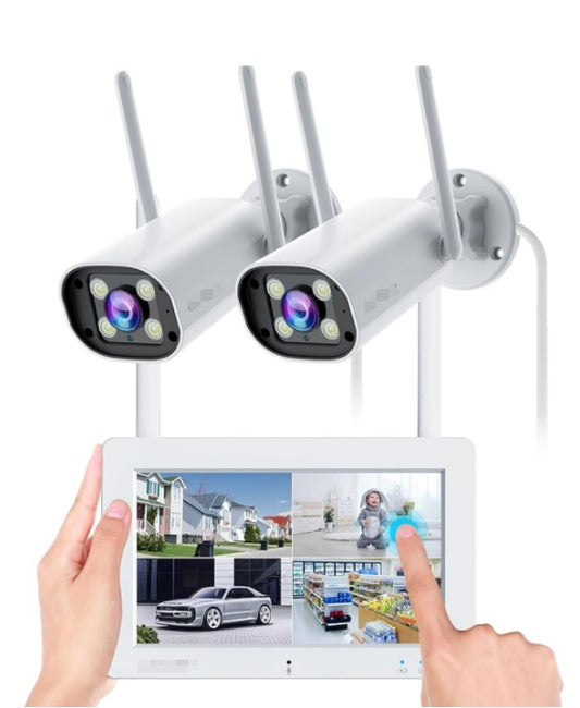 US: SC27, Security Camera System with 7" Touchscreen Monitor & 2PCS 2K Wired Outdoor Security Camera, No WiFi Need, Color Night Vision, 2 Way Audio, Motion Detection, 32GB SD Card Included
