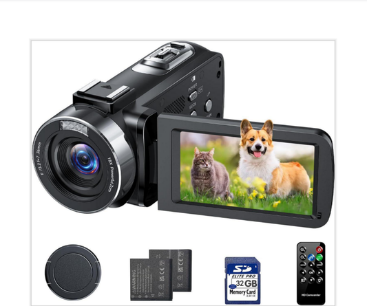 DE: AC13BAXXXX,Videokamera 4K Camcorder, 42MP Vlogging Kamera für YouTube, Video Kamera mit 18x Digitalzoom & 3 Zoll 270° Drehbarem Display, Video Camera mit 2 Akkus, 32GB SD-Karte und Fernbedienung, Webcam Funktion