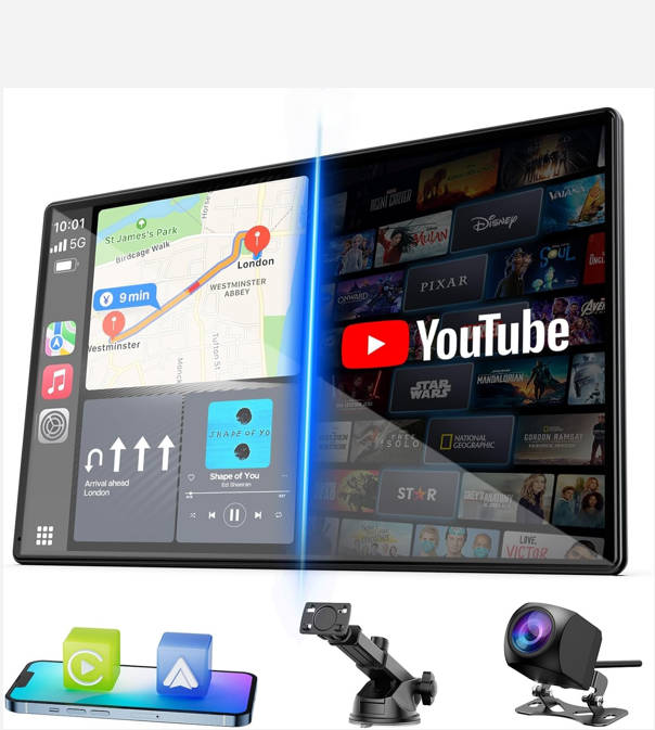 US:[Only for Walmart]  RC30XBXDXX,LAMTTO 9" Carplay Screen with Online Video Apps, Portable Wireless CarPlay & Android Auto & Backup Camera, Car Stereo with Dual Wifi & Bluetooth, FM