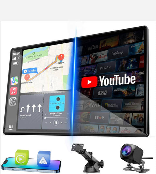 US: RC30XBXDXX,9'' Wireless Carplay Screen for Car, Portable Carplay Screen with Backup Camera