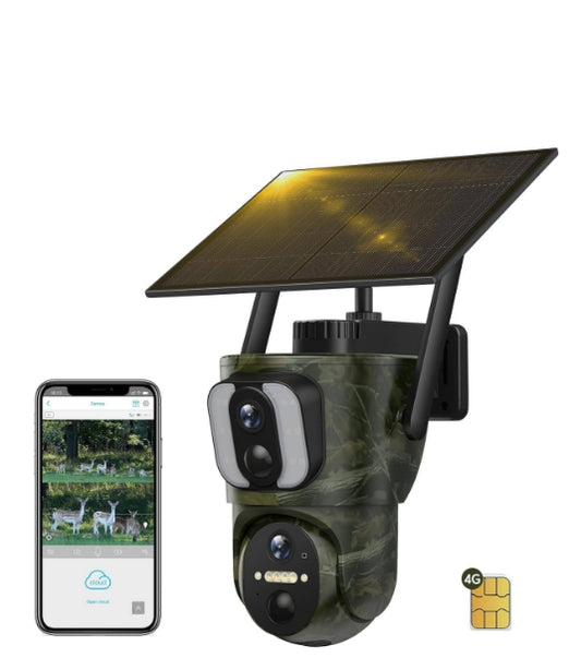 DE: TC26, Dernier 4G LTE Double Objectif Wildkamera Solar, HD 1080P Live Übertragung, Wildtierkamera mit Handyübertragung APP SIM Karte, 355° Pan 90° Tilt