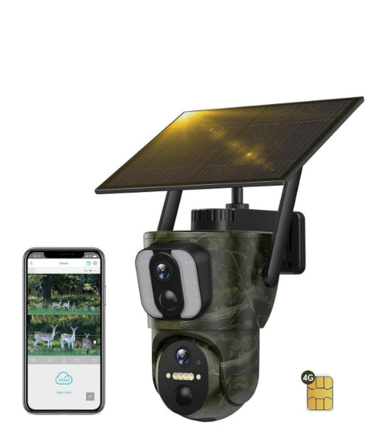 CA: TC26, Cellular Trail Camera 4G LTE Wireless 1080P Pan Tilt Solar Powered Dual Len Hunting Game Camera