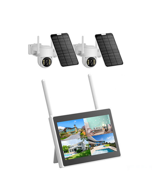 CA: SC43AC,  Wireless Solar Security Camera System with 10”Monitor, 2-Cam Kit, 10CH NVR,  Motion Detection, 360° Pan & Tilt, Color Night Vision, 500GB Local Storage, No Monthly Fees, HDMI Output